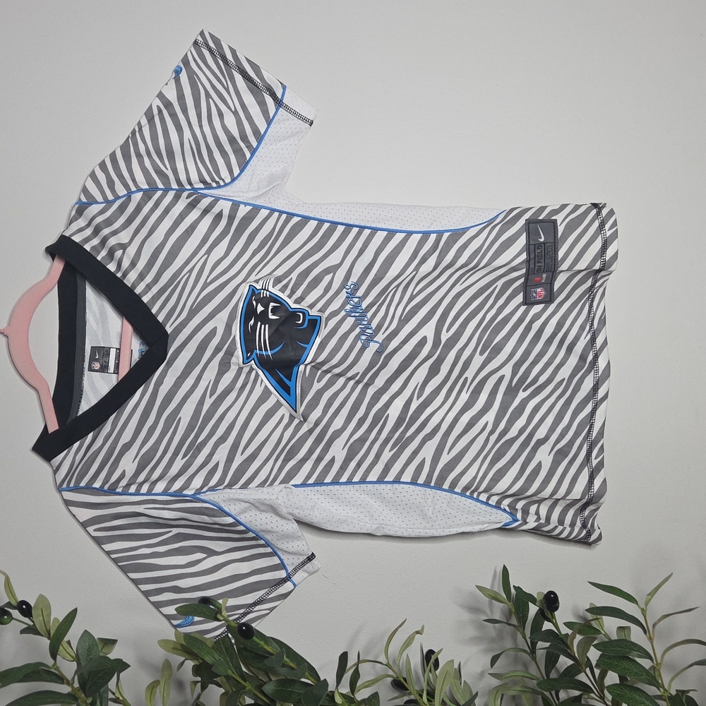 NFL Kids  Cam Newton Panthers NIKE Zebra Print Jersey - Black, White, Blue Sz L